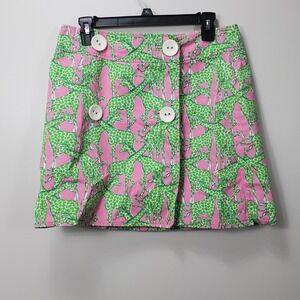 Lilly Pulitzer Size 6 Pink Green Giraffe Skirt Buttons